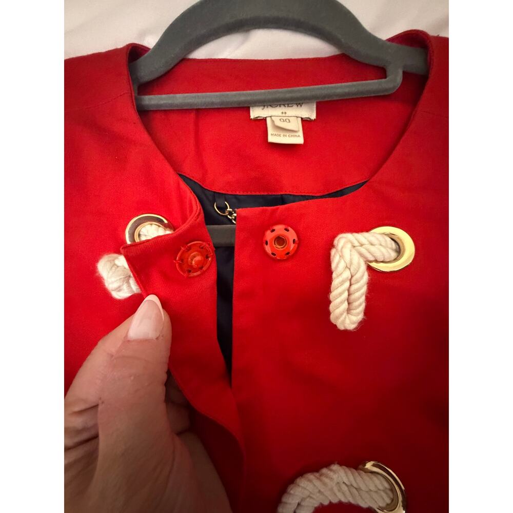 J.Crew Red Nautical Rope Toggle Coat Gold Grommet Jacket Size 00 - Picture 5 of 10